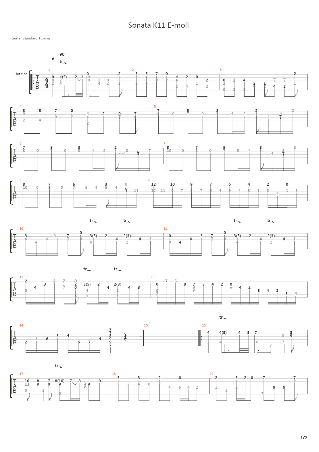 Sonata In E Minor K11吉他谱