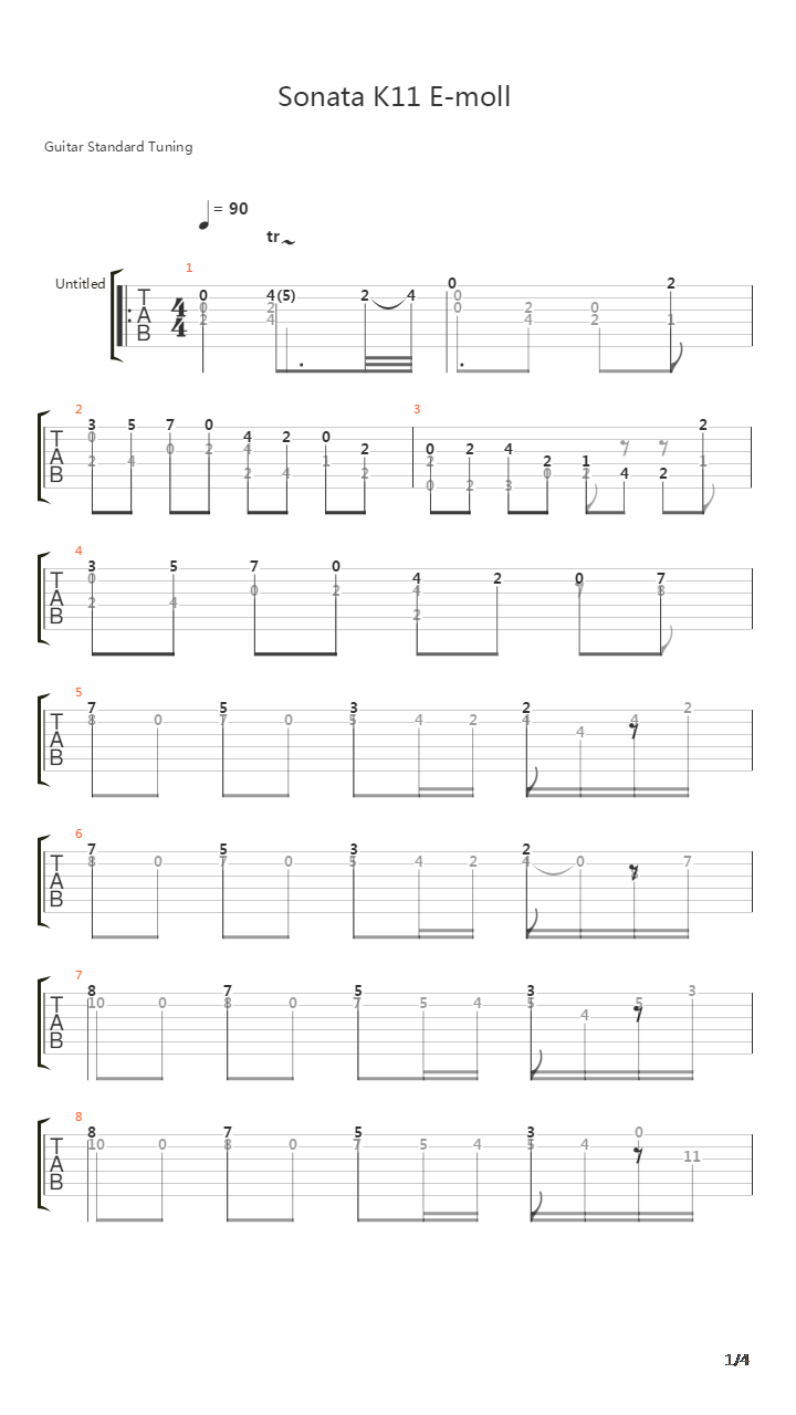 Sonata In E Minor K11吉他谱