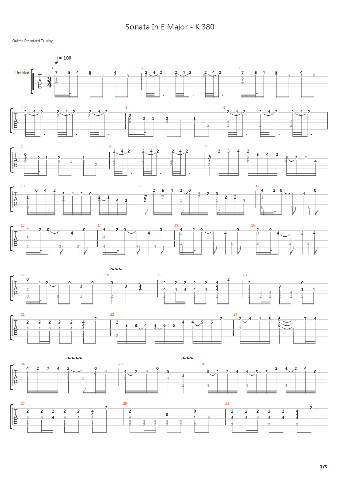 Sonata In E K380吉他谱