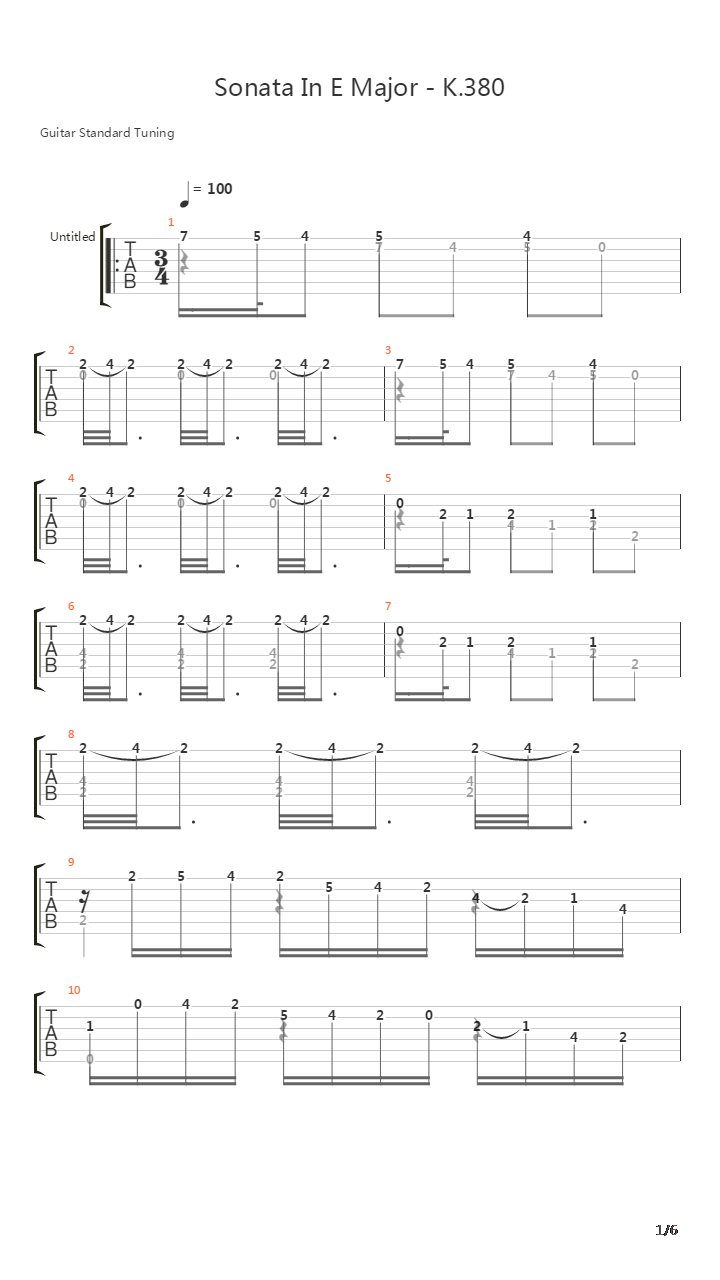 Sonata In E K380吉他谱