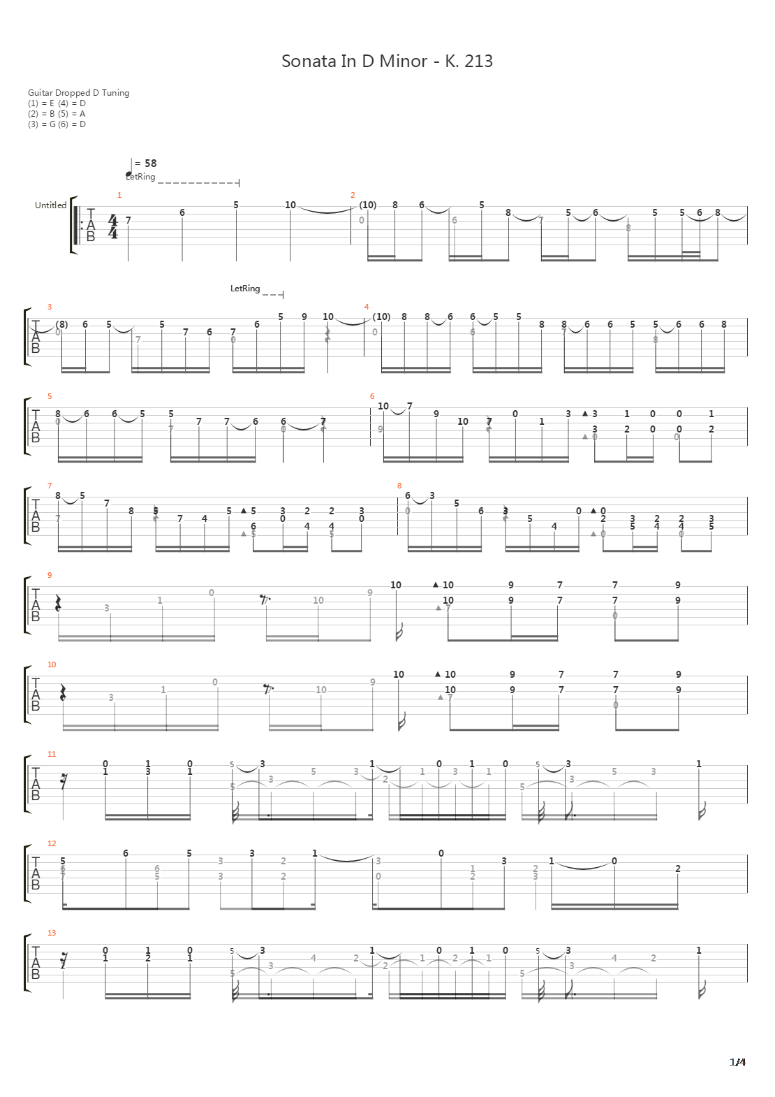 Sonata in D Minor K213吉他谱
