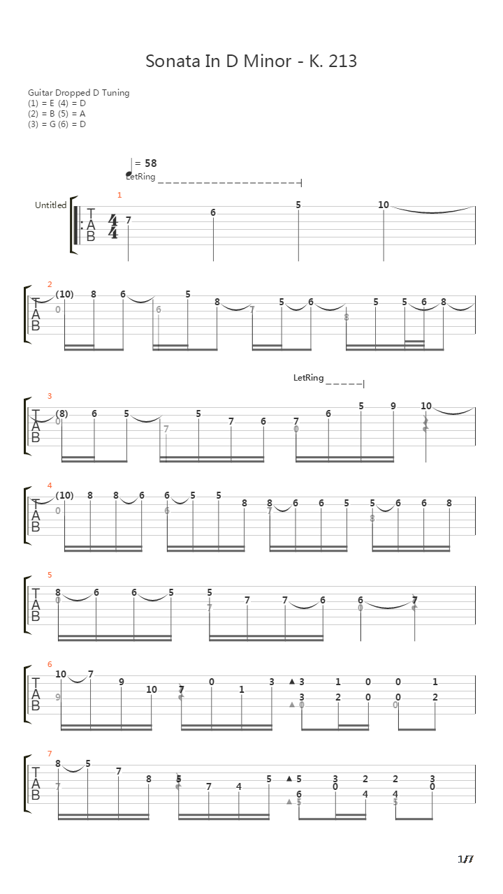 Sonata in D Minor K213吉他谱