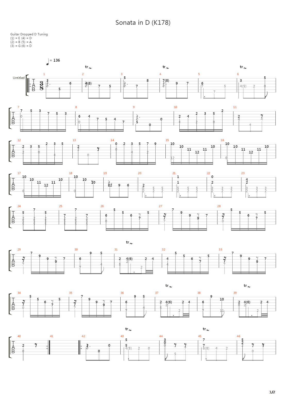 Sonata In D K178吉他谱