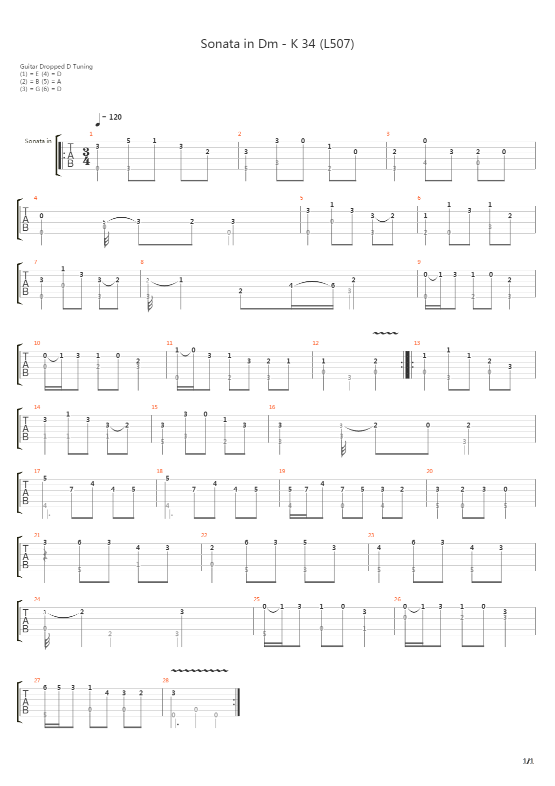 Sonata In D  Minor K34 L507吉他谱