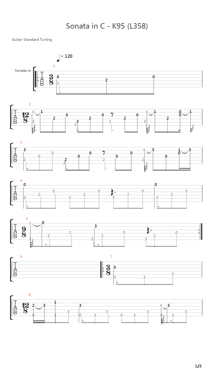 Sonata In C K95 L358吉他谱