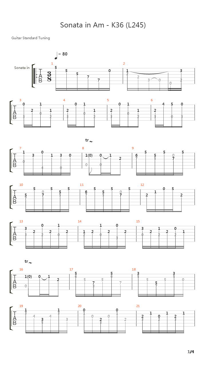 Sonata in A Minor K36 L245吉他谱