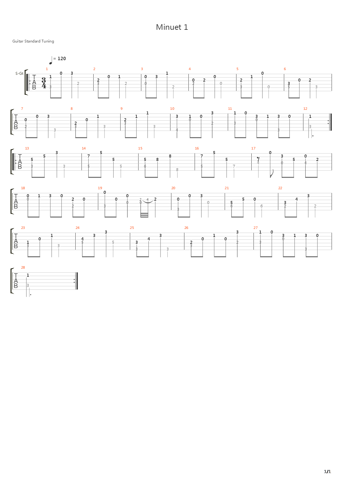 Minuet 1吉他谱