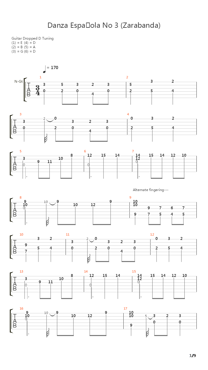 Danza Espanola No 3 Zarabanda吉他谱