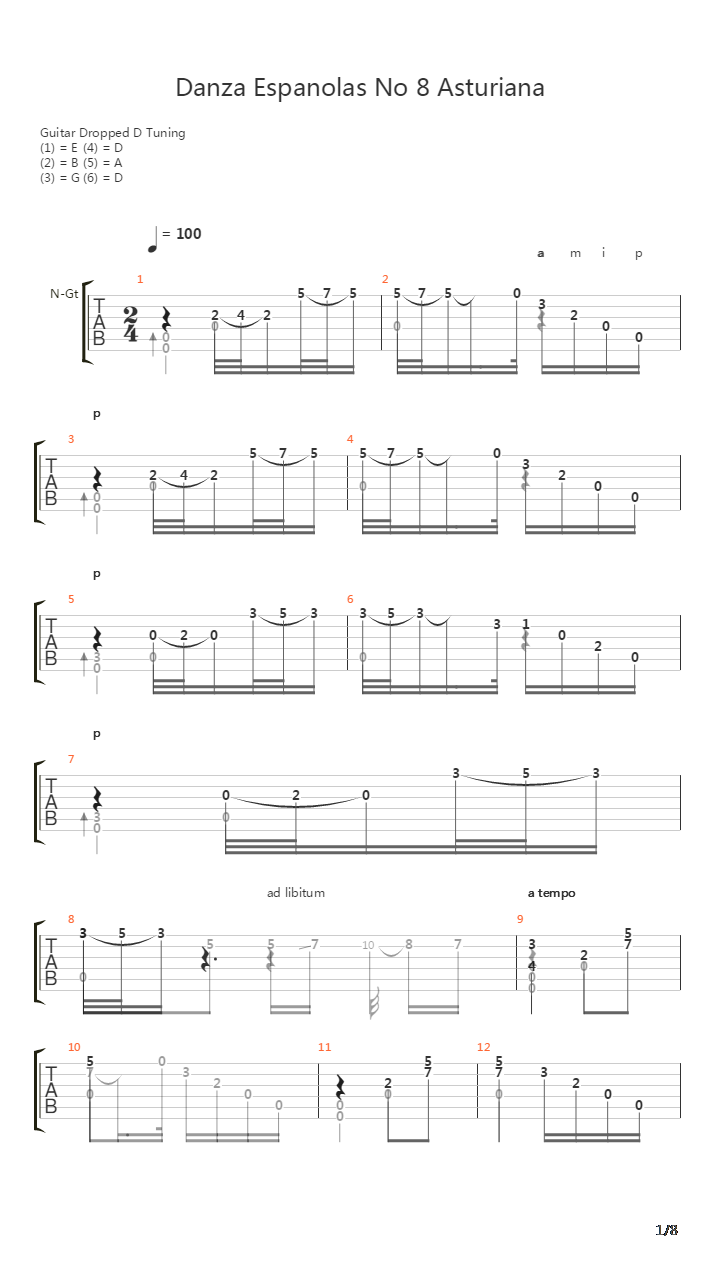 Danza Espanolas No 8 Asturiana吉他谱