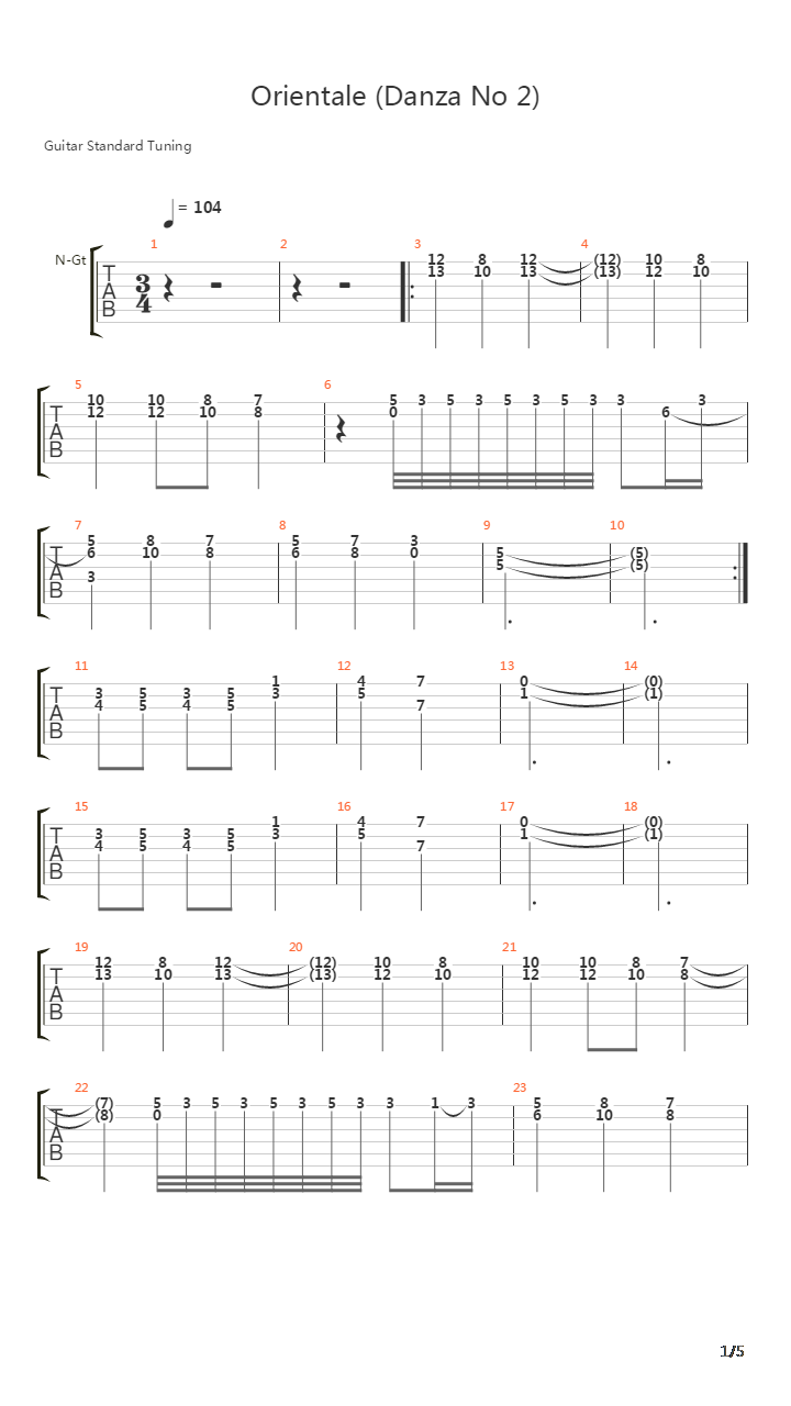 Orientale (Dansa No 2)吉他谱