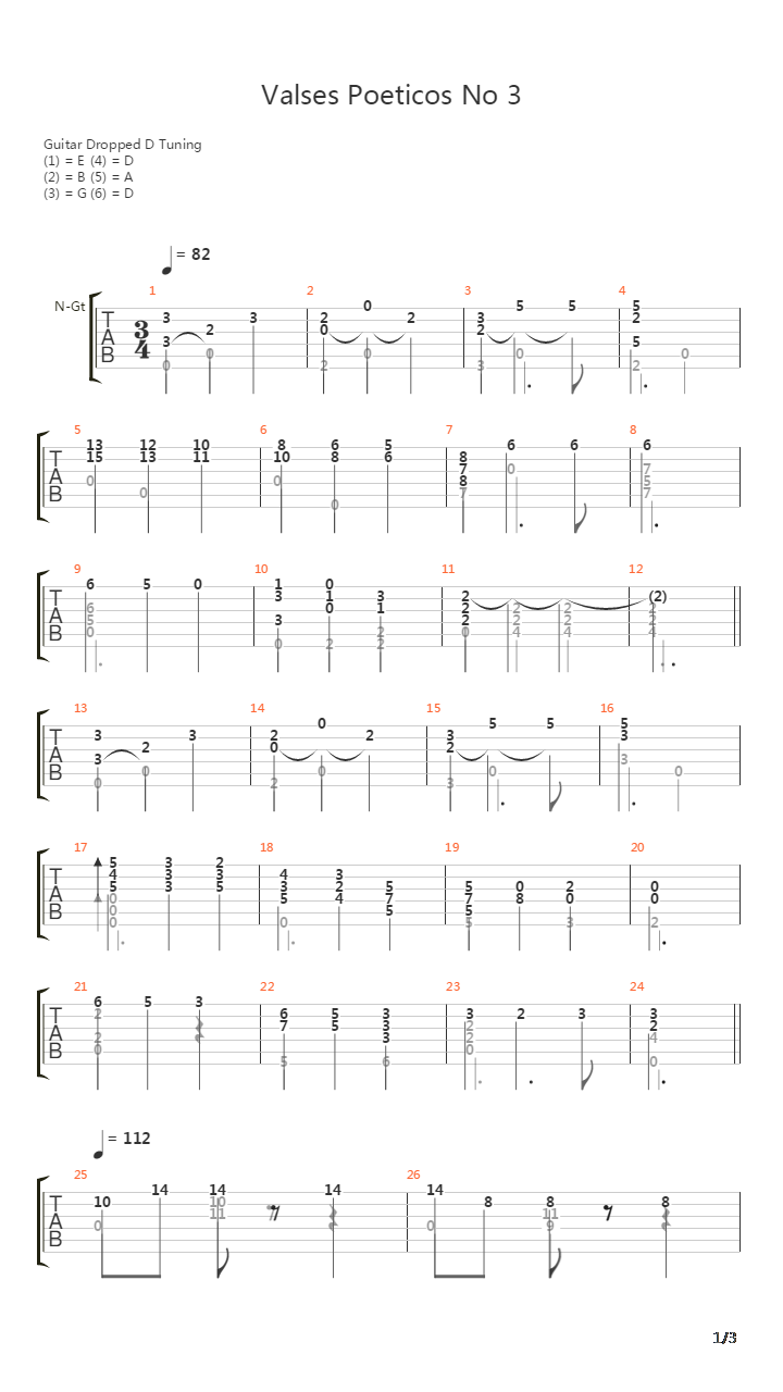 Valses Poeticos No 3吉他谱