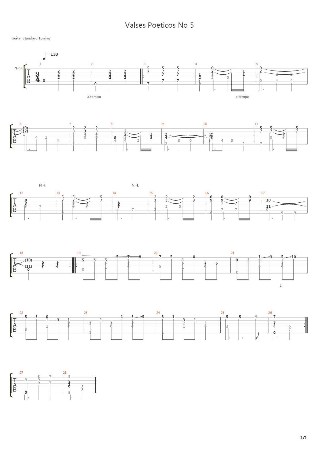 Valses Poeticos No 5吉他谱