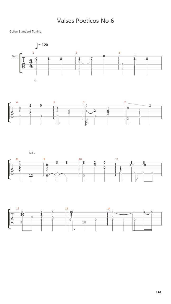 Valses Poeticos No 6吉他谱