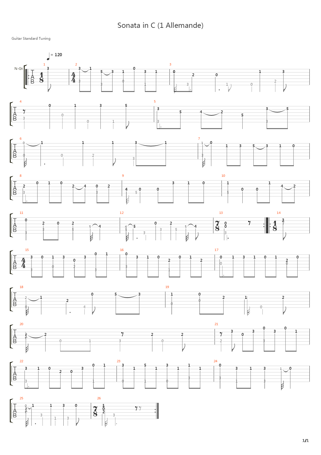 Sonata In C (1 Allemande)吉他谱