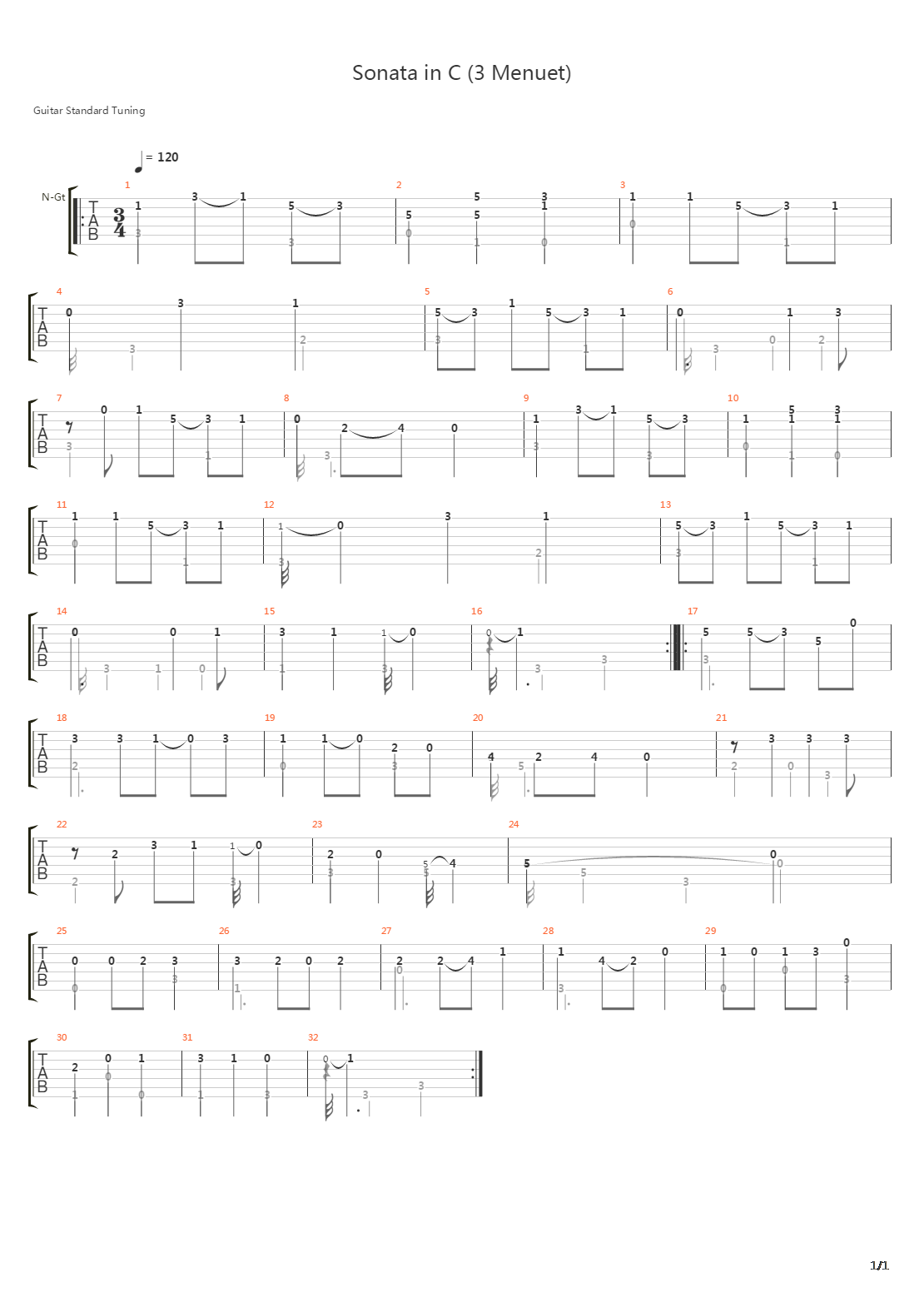 Sonata In C (3 Menuet)吉他谱