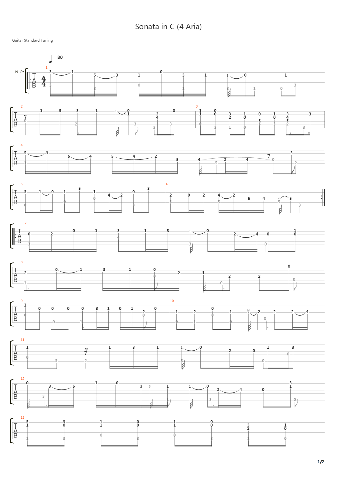 Sonata In C (4 Aria)吉他谱