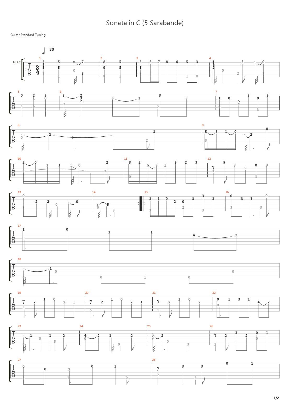 Sonata In C (5 Sarabande)吉他谱