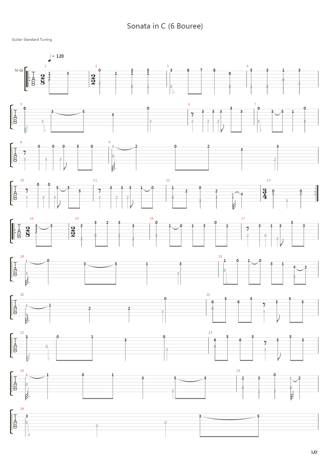 Sonata In C (6 Bouree)吉他谱