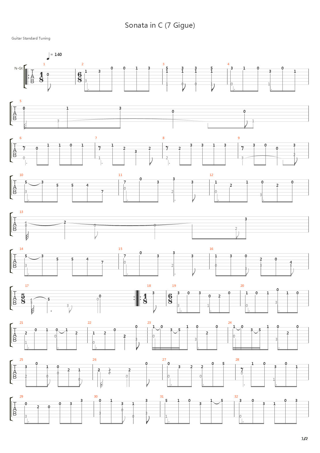 Sonata In C (7 Gigue)吉他谱