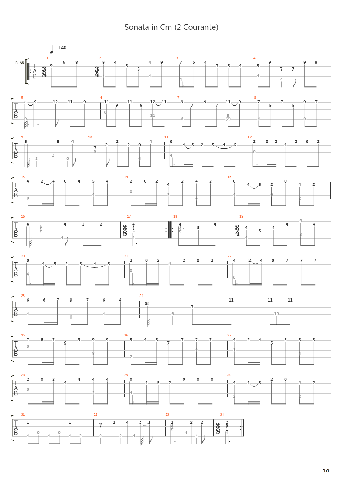 Sonata In Cm (2 Courante)吉他谱