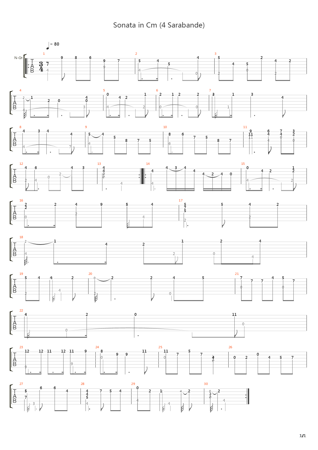Sonata In Cm (4 Sarabande)吉他谱