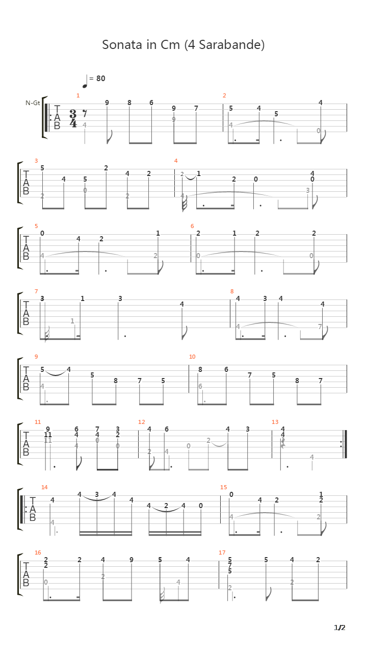Sonata In Cm (4 Sarabande)吉他谱