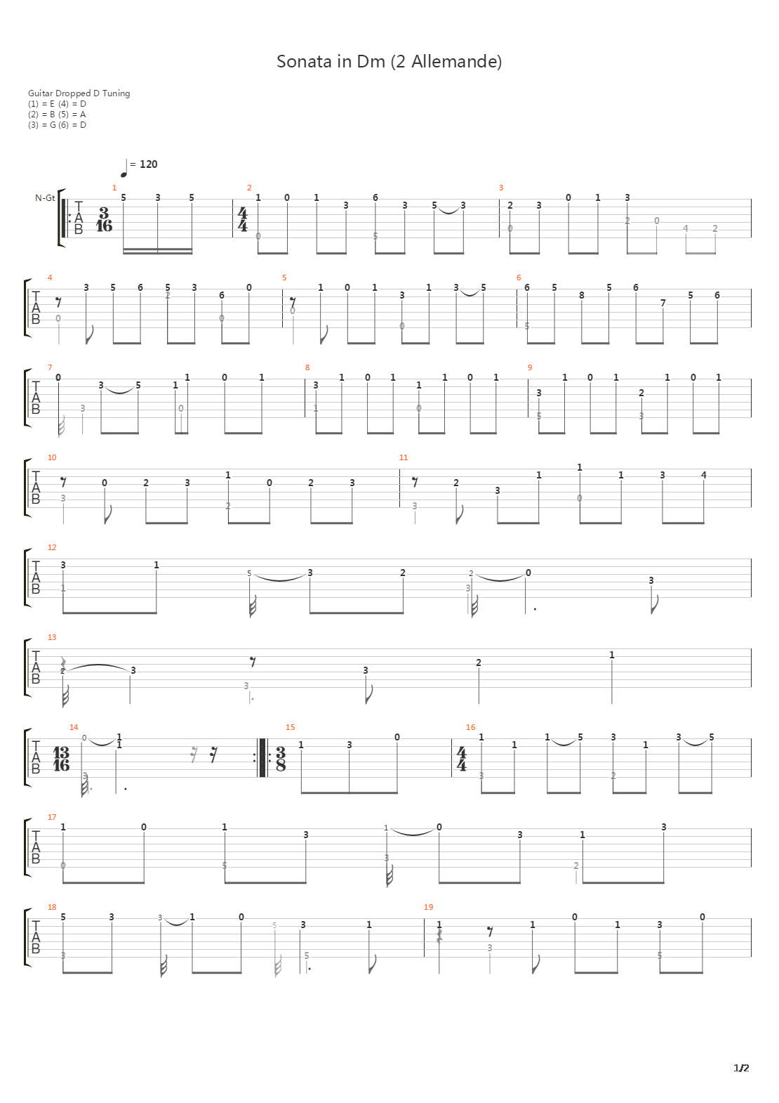 Sonata In Dm (2 Allemande)吉他谱