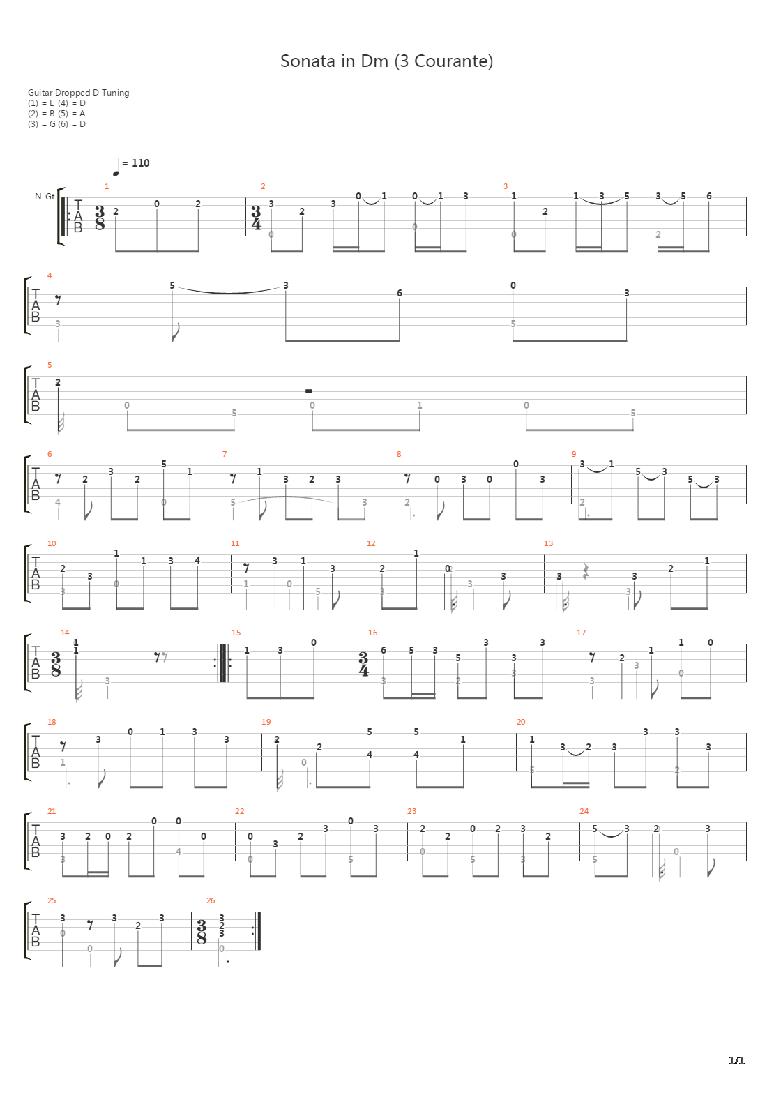 Sonata In Dm (3 Courante)吉他谱