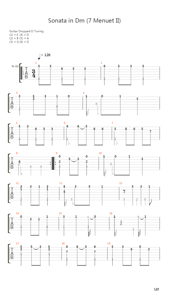 Sonata In Dm (7 Menuet II)吉他谱