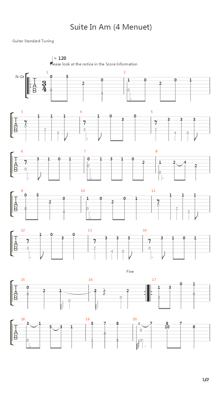 Suite In Am (4 Menuet)吉他谱