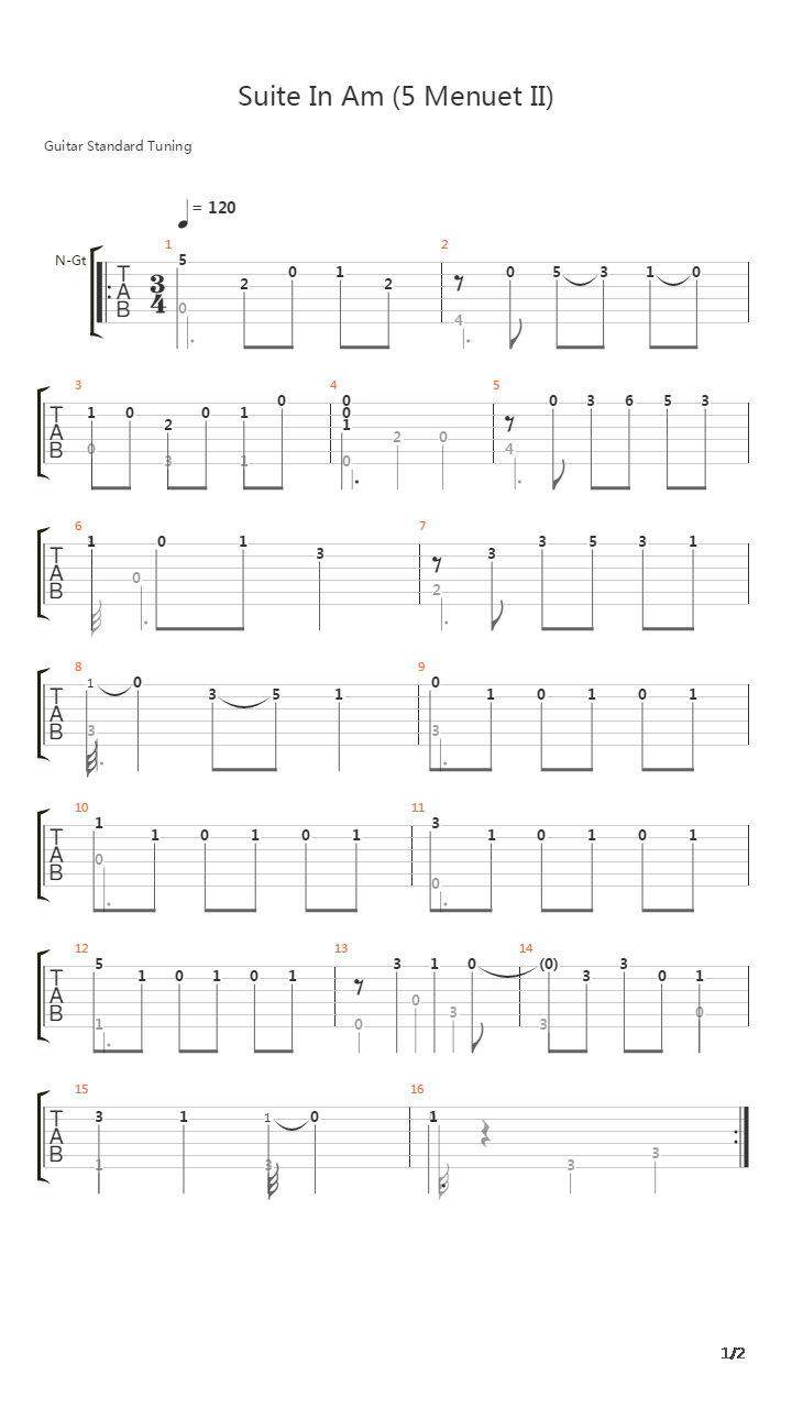Suite In Am (5 Menuet II)吉他谱