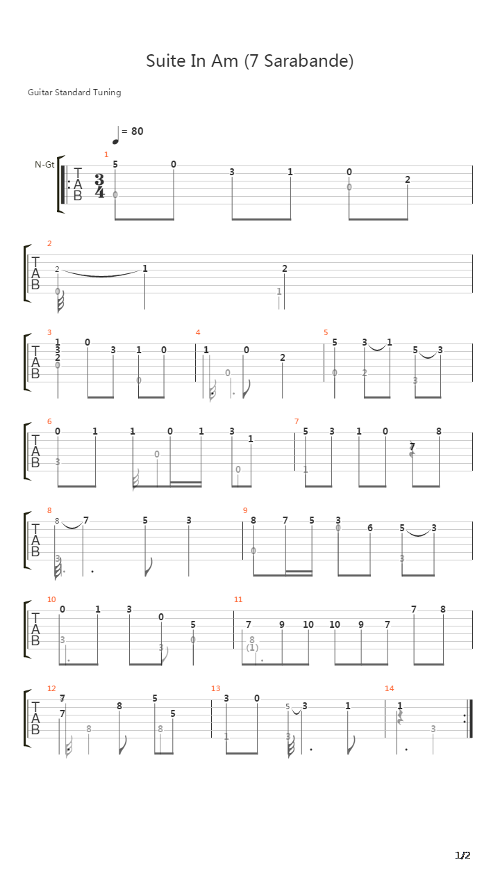 Suite In Am (7 Sarabande)吉他谱