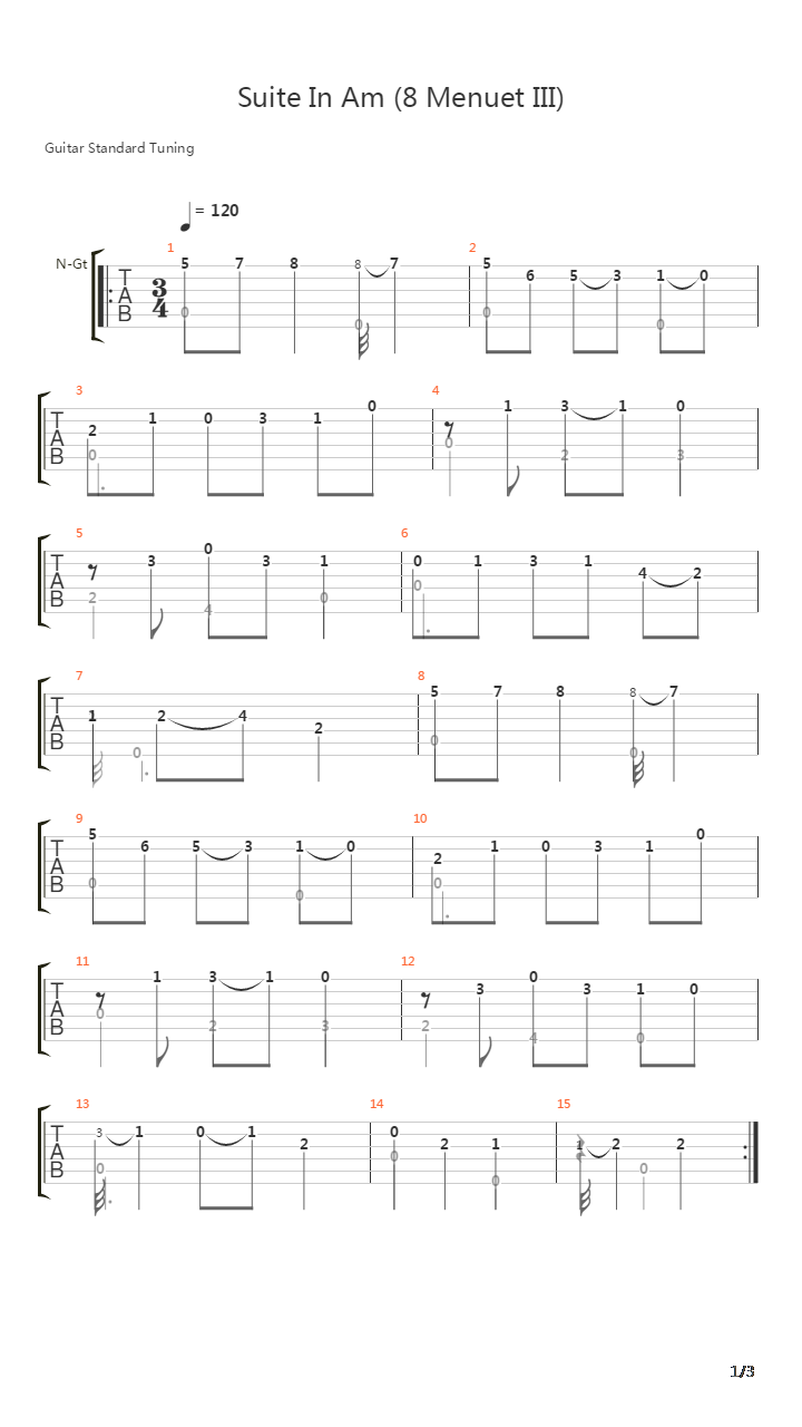 Suite In Am (8 Minuet III)吉他谱