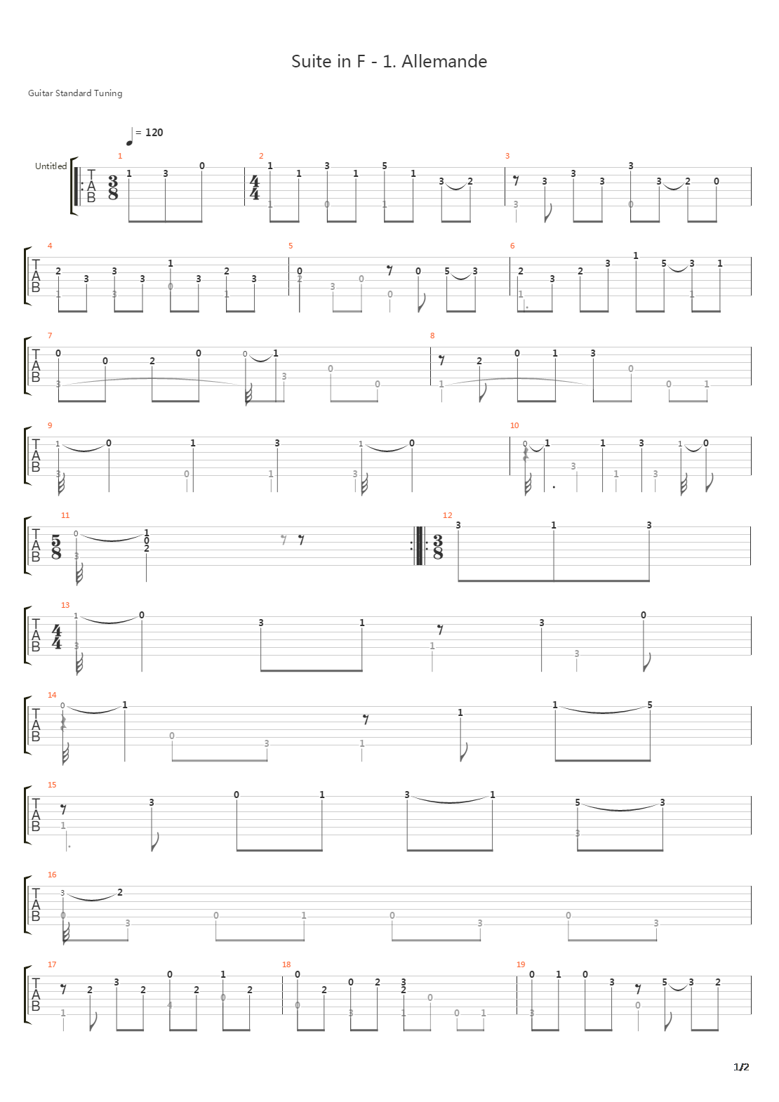 Suite In F 1 Allemande吉他谱