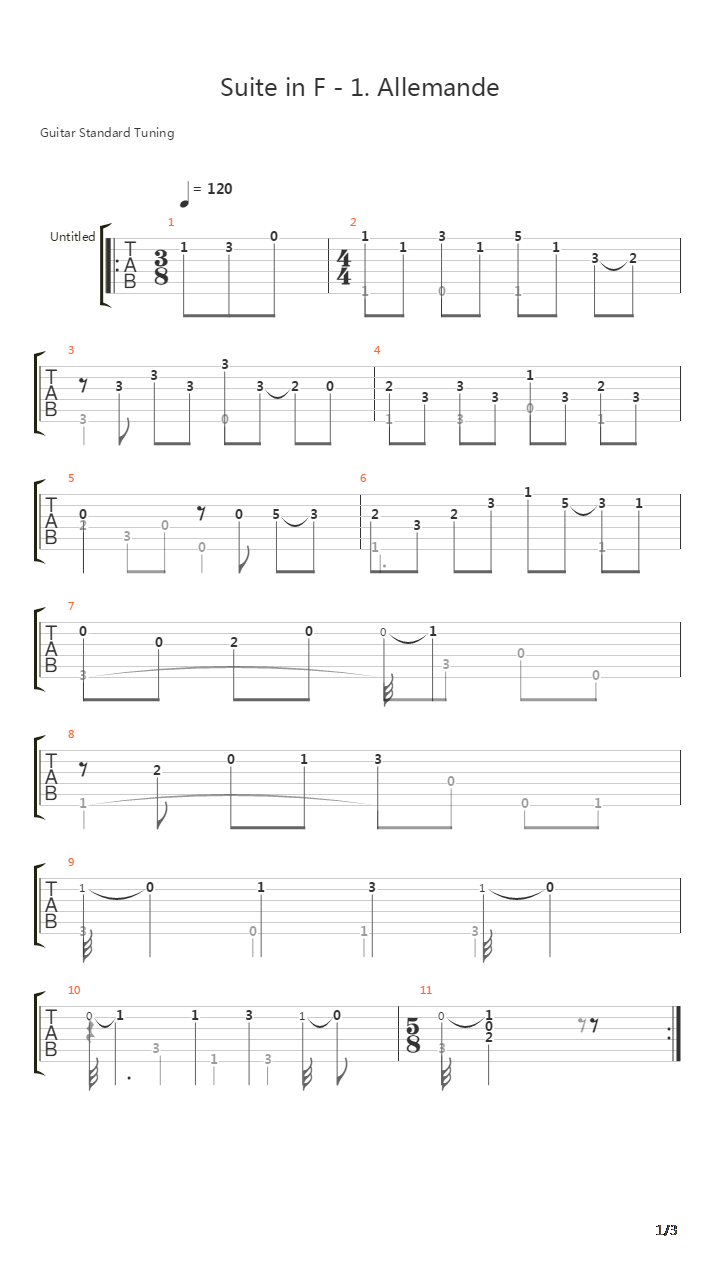 Suite In F 1 Allemande吉他谱