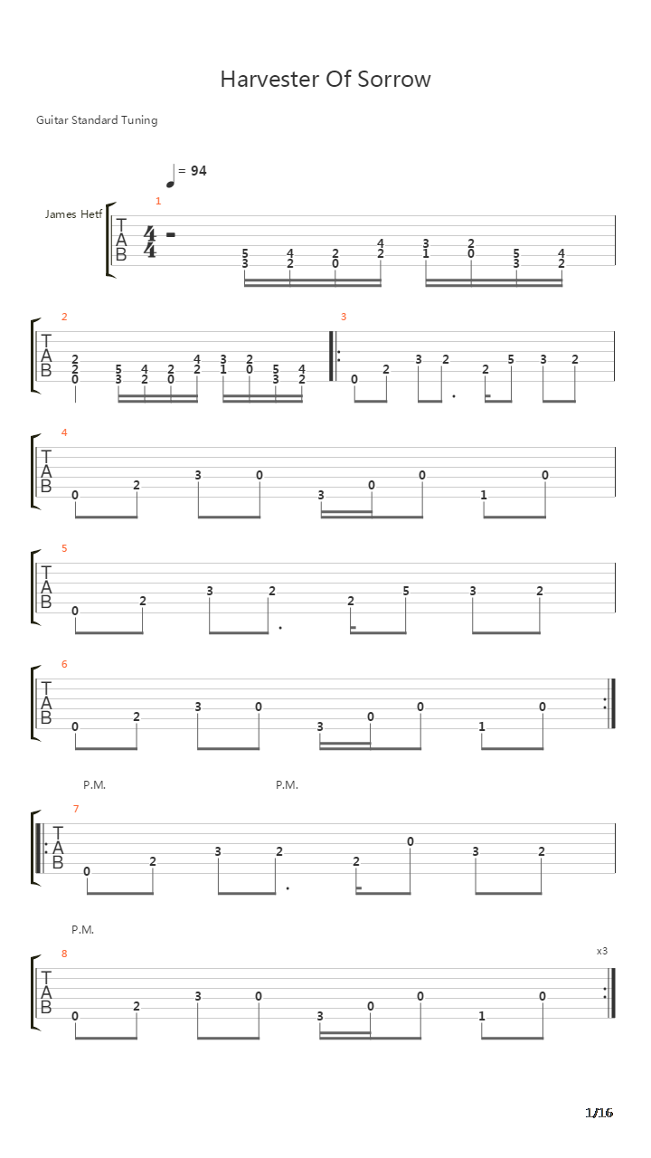 Harvester Of Sorrow吉他谱