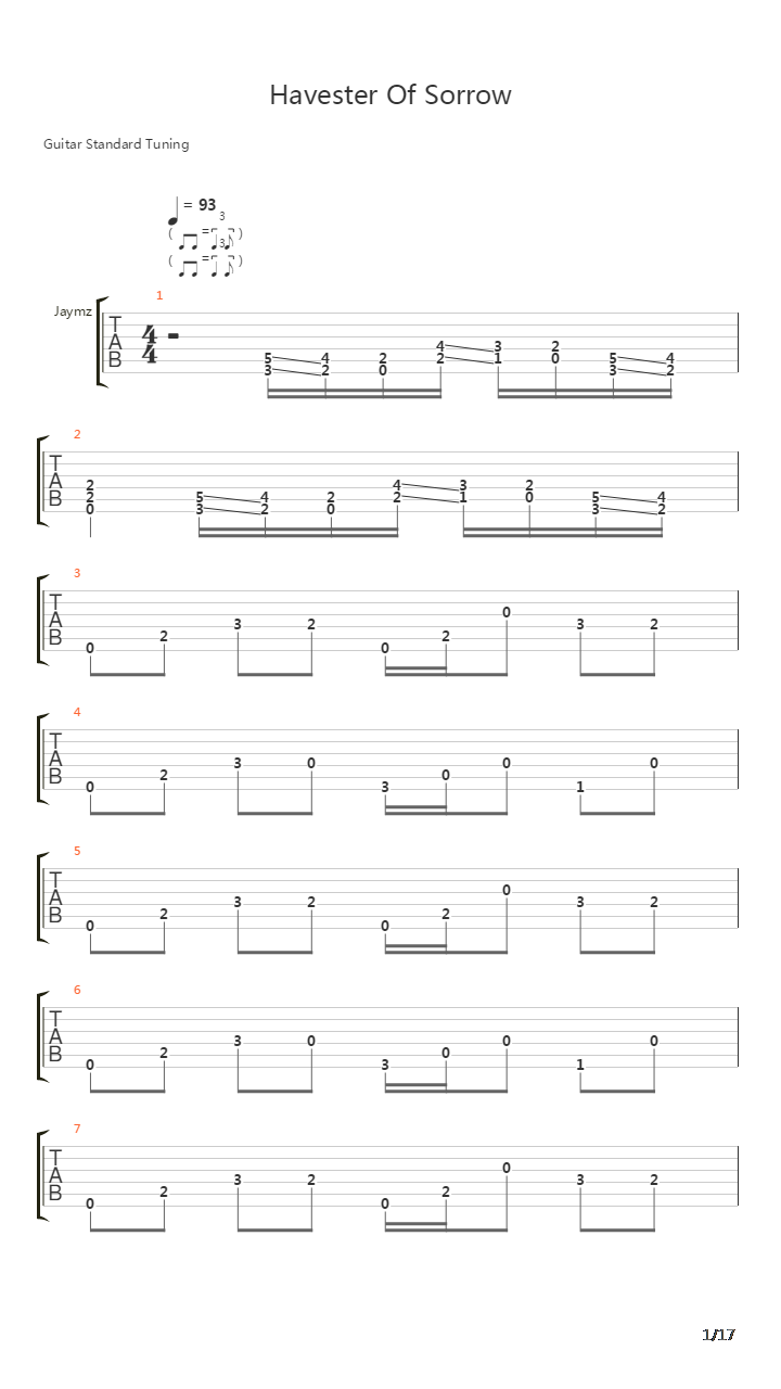 Harvester Of Sorrow吉他谱
