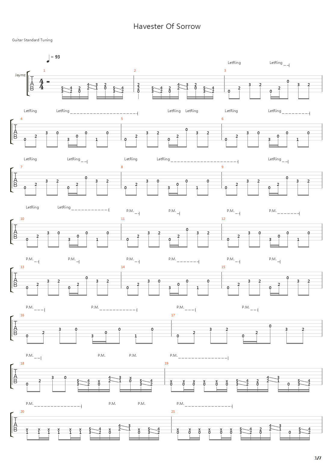 Harvester Of Sorrow吉他谱
