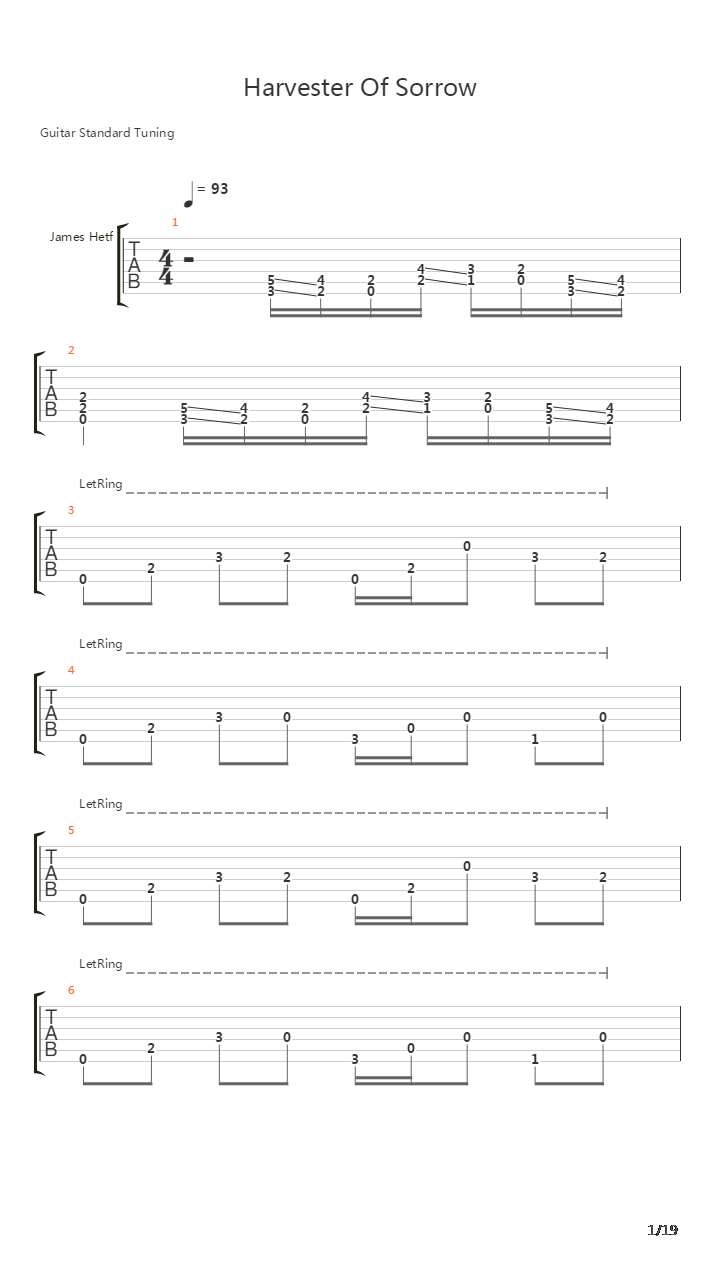 Harvester Of Sorrow吉他谱