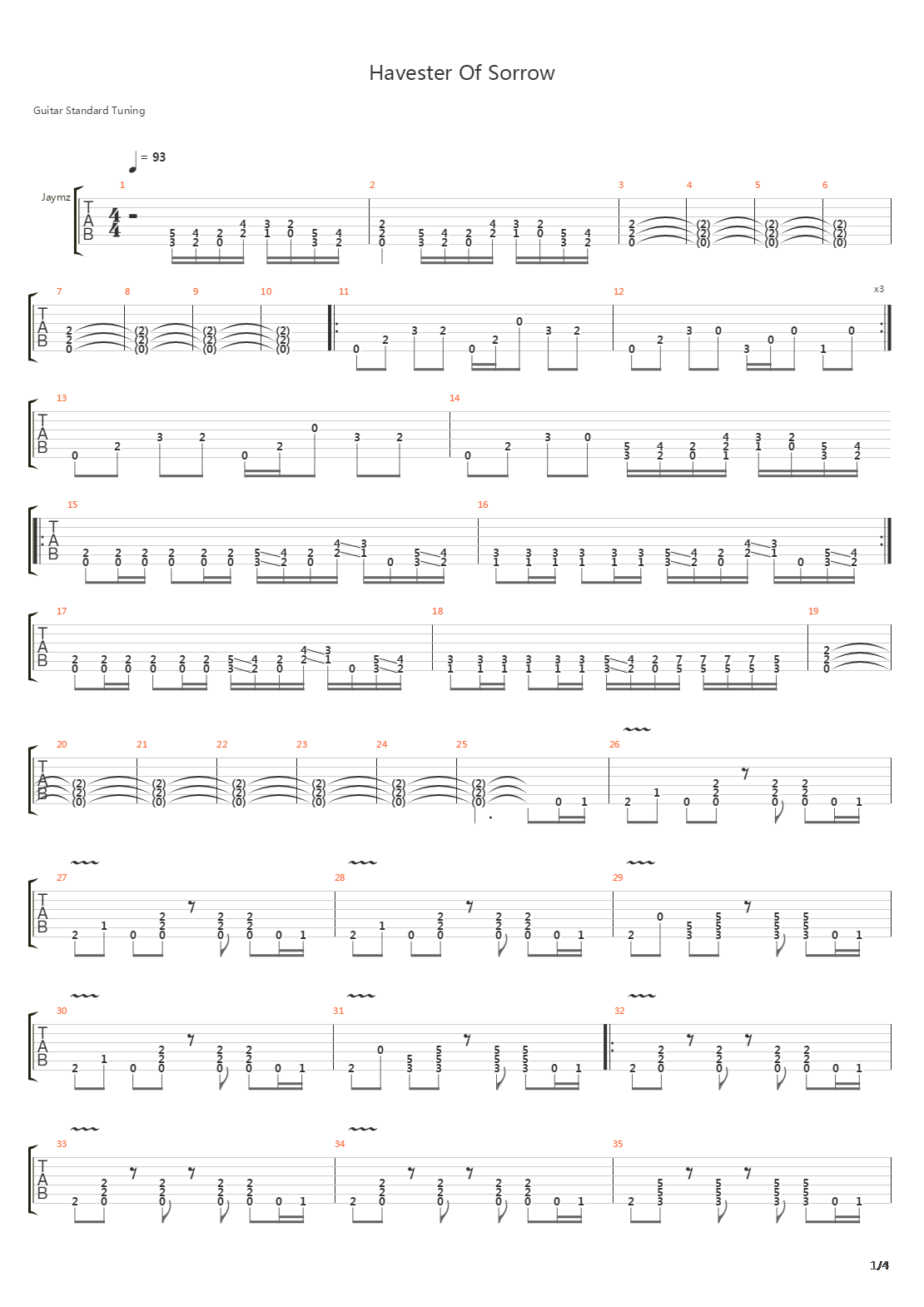 Harvester Of Sorrow吉他谱