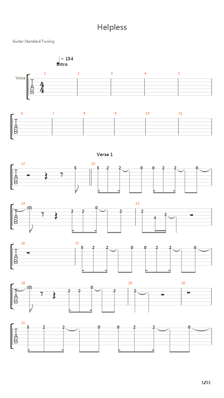 Helpless吉他谱