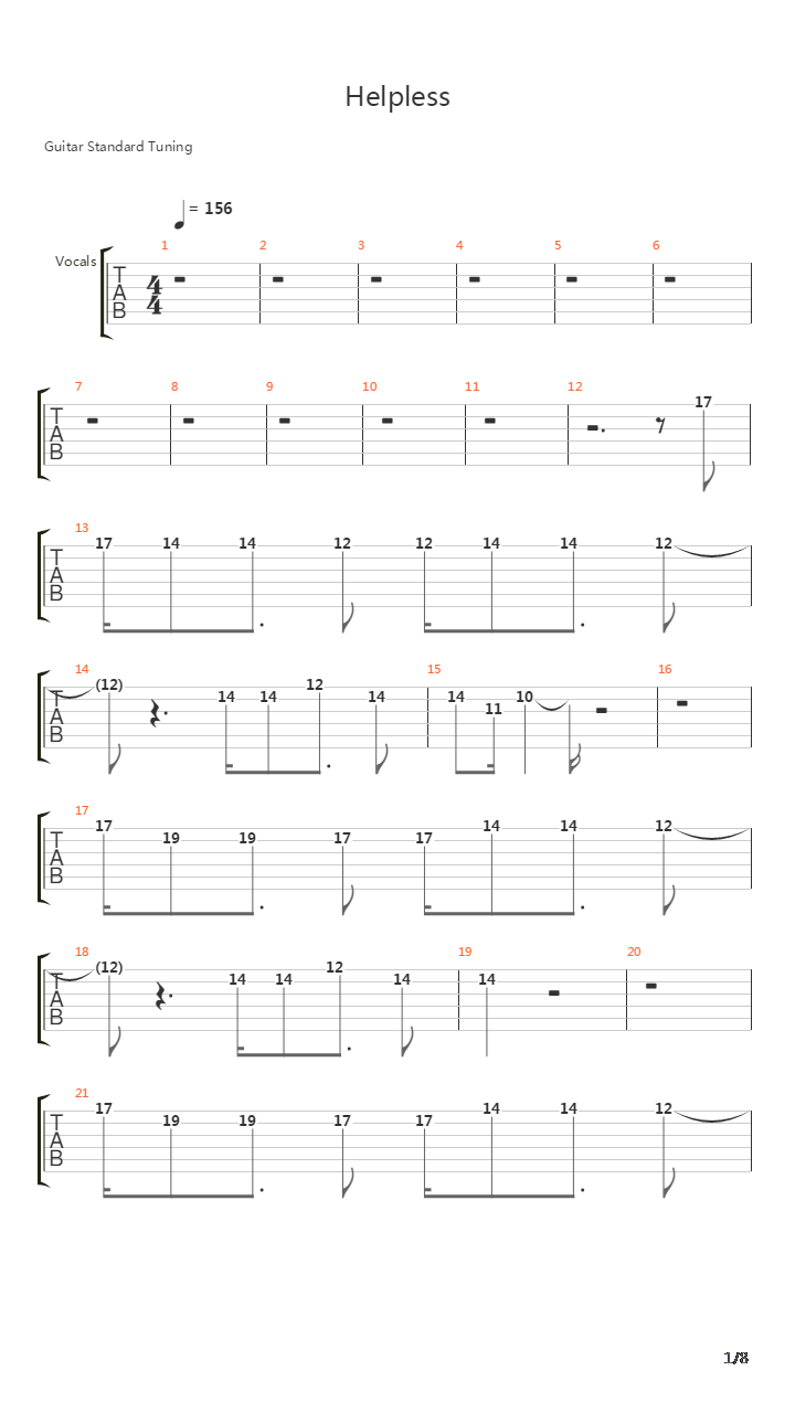 Helpless吉他谱