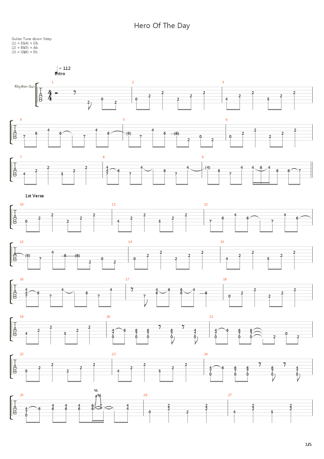 Hero Of The Day吉他谱