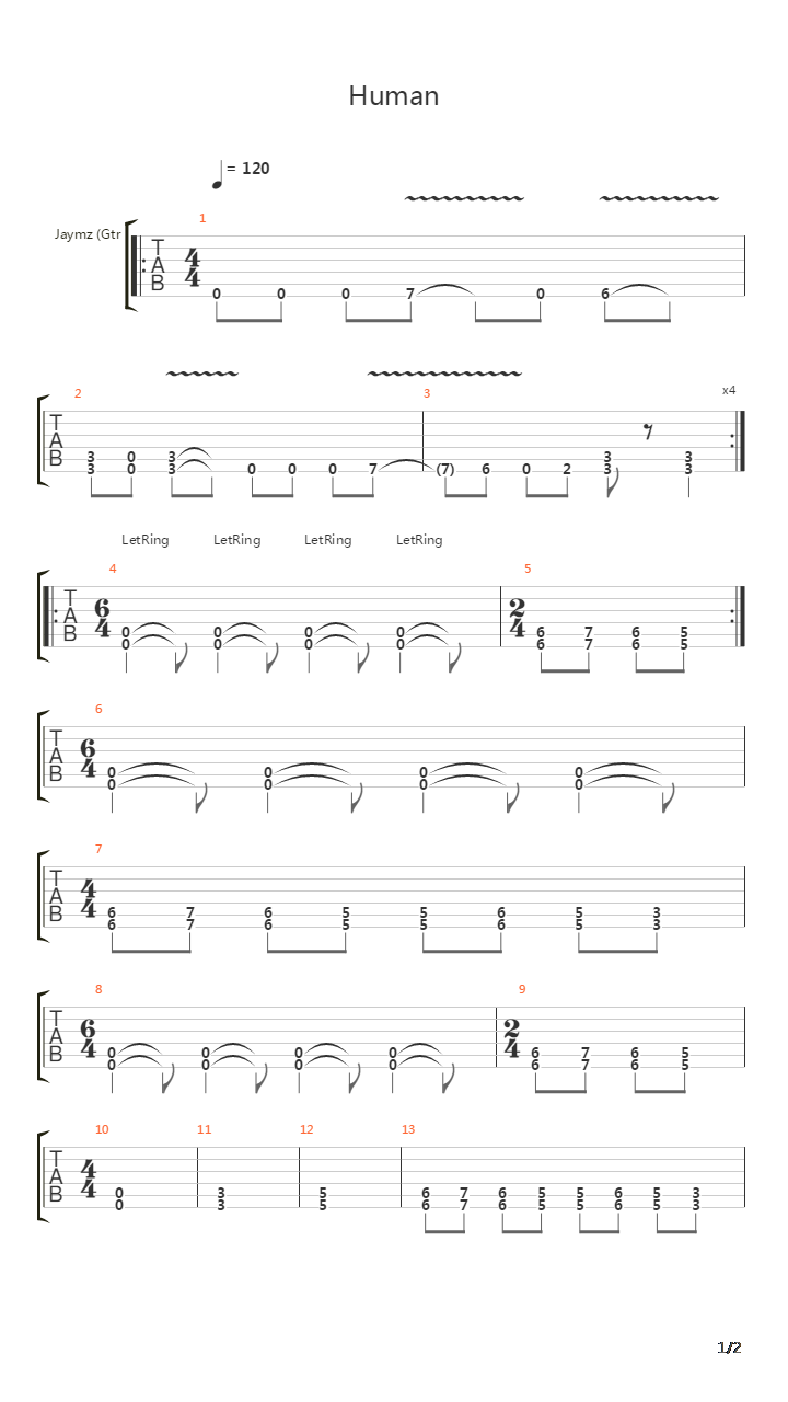 Human吉他谱