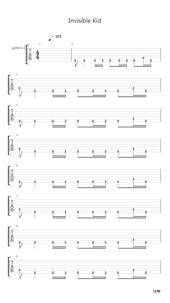 Invisible Kid吉他谱