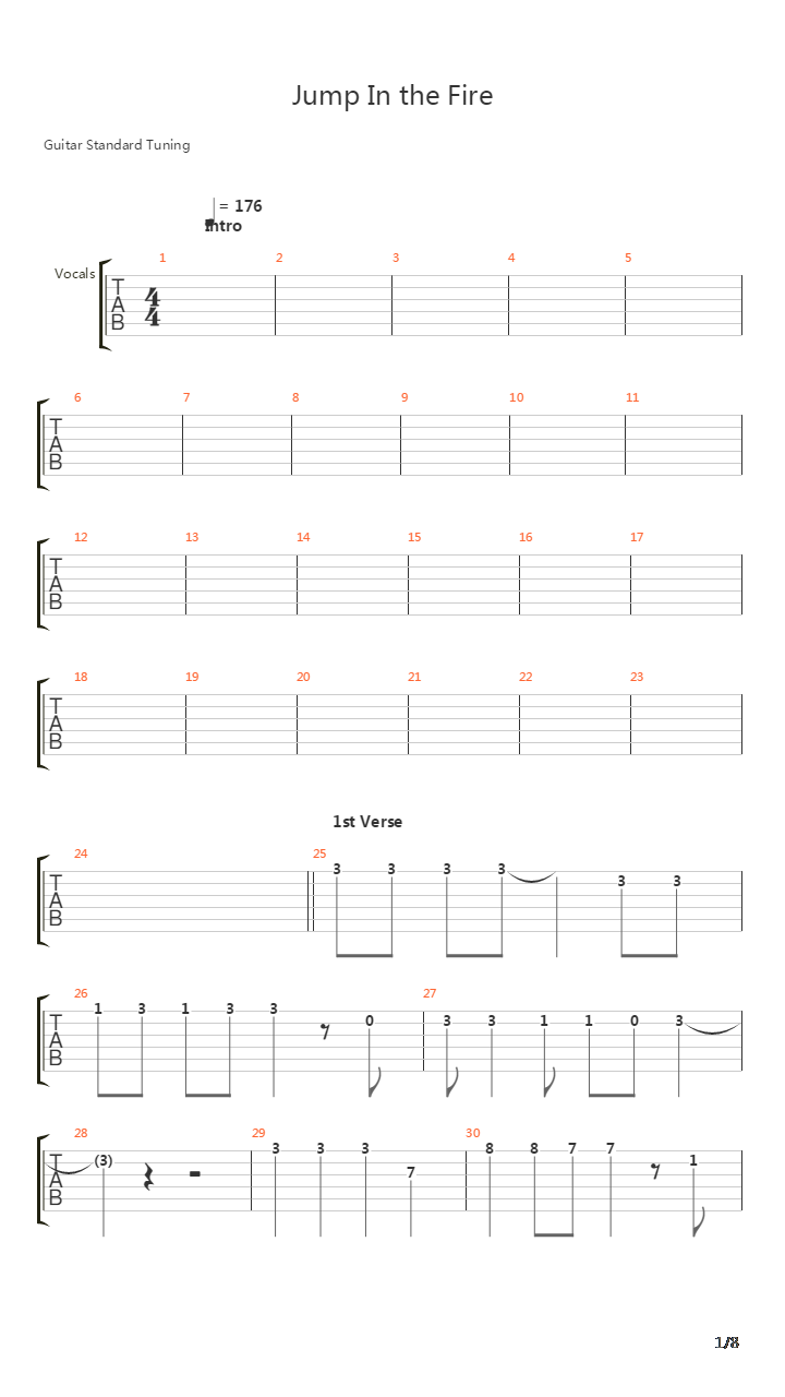 Jump In The Fire吉他谱