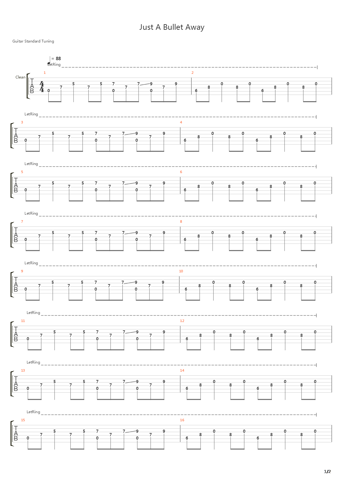 Just A Bullet Away吉他谱