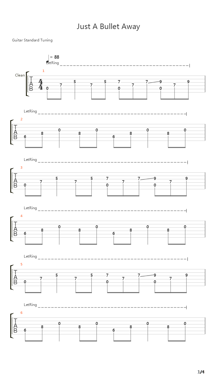 Just A Bullet Away吉他谱