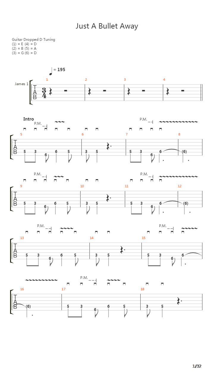 Just A Bullet Away吉他谱