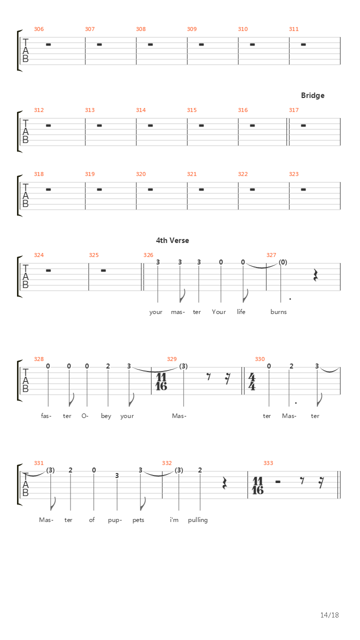 Master Of Puppets吉他谱